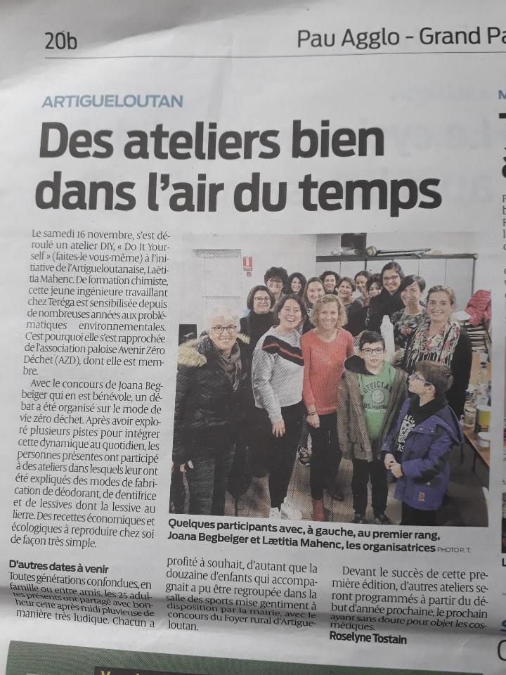 Article de presse sur Avenir Zéro Déchet paru dans la République des Pyrénées en février 2019